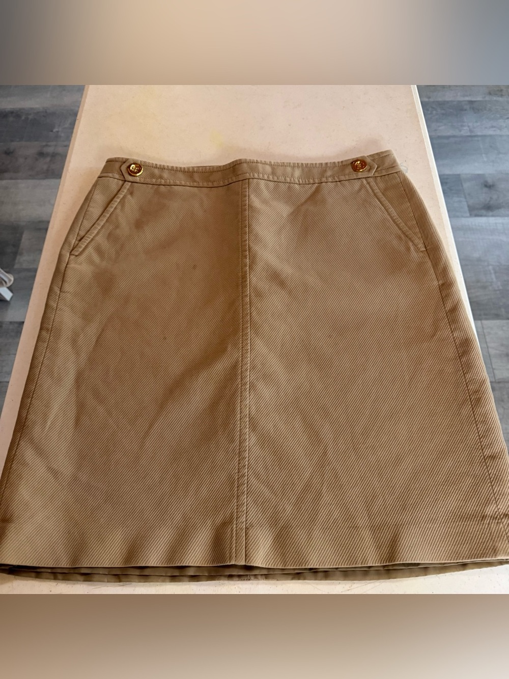 Talbots Women’s Tan Beige Corduroy Midi Skirt Lined Sz 16 Gold Buttons Neutral